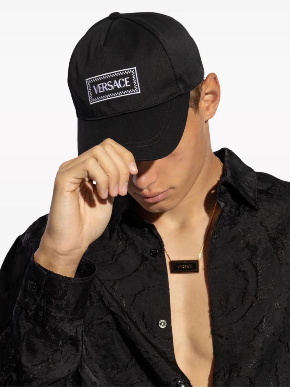 Versace Black Embroidered Logo Baseball Cap Retail $495